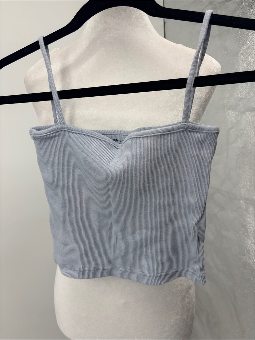 Brandy Melville Light Blue Ribbed Spaghetti-Strap Crop Top